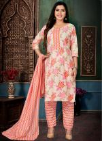 Pink Cotton Casual Wear Printed Readymade Salwar Suit